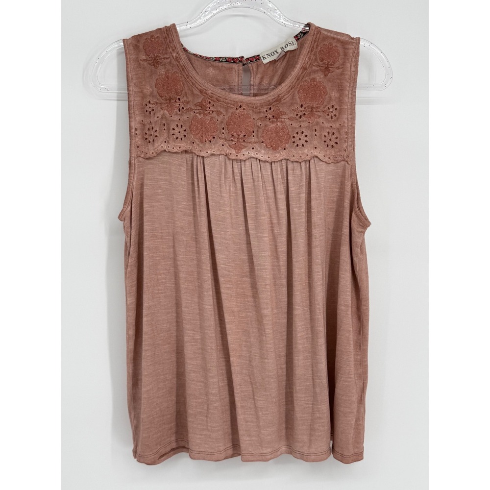 Knox Rose Mauve Pink Eyelet Embroidered Sleeveless Boho Tank Top Sz M